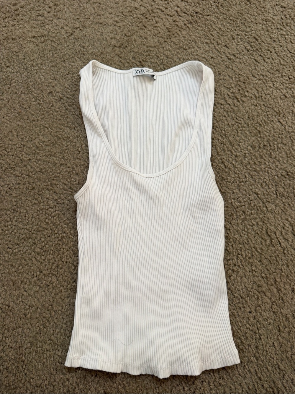 Zara Cream Ribbed Scoop Tank Top